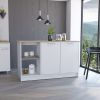 Juniper Kitchen Island, Four Open Shelves, Two Cabinets -Light Oak / White