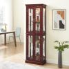 Curio Cabinet Lighted Curio Diapaly Cabinet with Adjustable Shelves and Mirrored Back Panel, Tempered Glass Doors (Cherry, 6 Tier), (E26 light bulb no