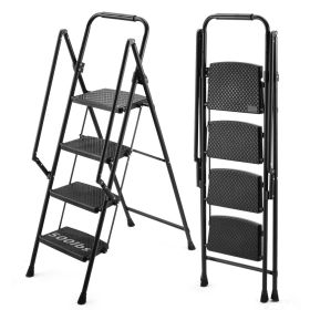 Four step ladder, lightweight folding four step stool, wide anti slip pedal and safety handle, sturdy steel ladder, multi-purpose step ladder, suitabl