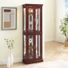 Curio Cabinet Lighted Curio Diapaly Cabinet with Adjustable Shelves and Mirrored Back Panel, Tempered Glass Doors (Cherry, 6 Tier), (E26 light bulb no