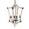 4 - Light Wood Chandelier, Hanging Light Fixture with Adjustable Chain for Kitchen Dining Room Foyer Entryway, Bulb Not Included