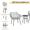 Outsunny 3 Piece Patio Set, Outdoor Bistro Furniture, PE Rattan Wicker Table and Chairs, Cushioned, Hand Woven, Modern Look with Tempered Glass for Ga