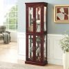 Curio Cabinet Lighted Curio Diapaly Cabinet with Adjustable Shelves and Mirrored Back Panel, Tempered Glass Doors (Cherry, 6 Tier), (E26 light bulb no