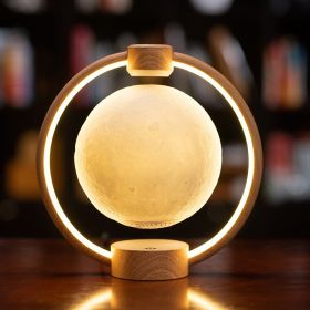 Maglev Moon Light Bluetooth 3D Stereo Diy Colorful Glare (Option: Wood grain moon-EU)