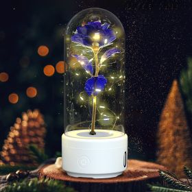 Creative 2 In 1 Rose Flowers LED Light And Bluetooth Speaker Valentine's Day Gift Rose Luminous Night Light Ornament In Glass Cover (Option: White Base Purple Flower)