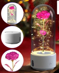 Creative 2 In 1 Rose Flowers LED Light And Bluetooth Speaker Valentine's Day Gift Rose Luminous Night Light Ornament In Glass Cover (Option: White Base Color Flower)