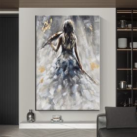 Oil Painting 100% Handmade Hand Painted Wall Art On Canvas Vertical Abstract Violin Women Back Home Decoration Decor (size: 60x90cm)