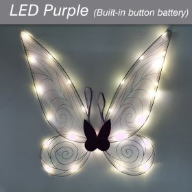 LED Fairy Wings Glowing Sparkle Butterfly Elf Princess Angel Wings Halloween Party Cosplay Costumes Performance Photography Prop (Ships From: China, Color: LED Purple)