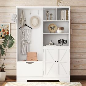 Multi-functional Hall Tree with Storage Shelves Drawers and Cabinet, Elegant Hallway Shoe Cabinet with Bench, Modern Coat Rack with Hooks for Hallway (Color: as Pic)