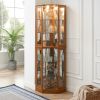 6 Shelf Corner Curio Display Cabinet with Lights, Mirrors and Adjustable Shelves, (E26 light bulb not included)